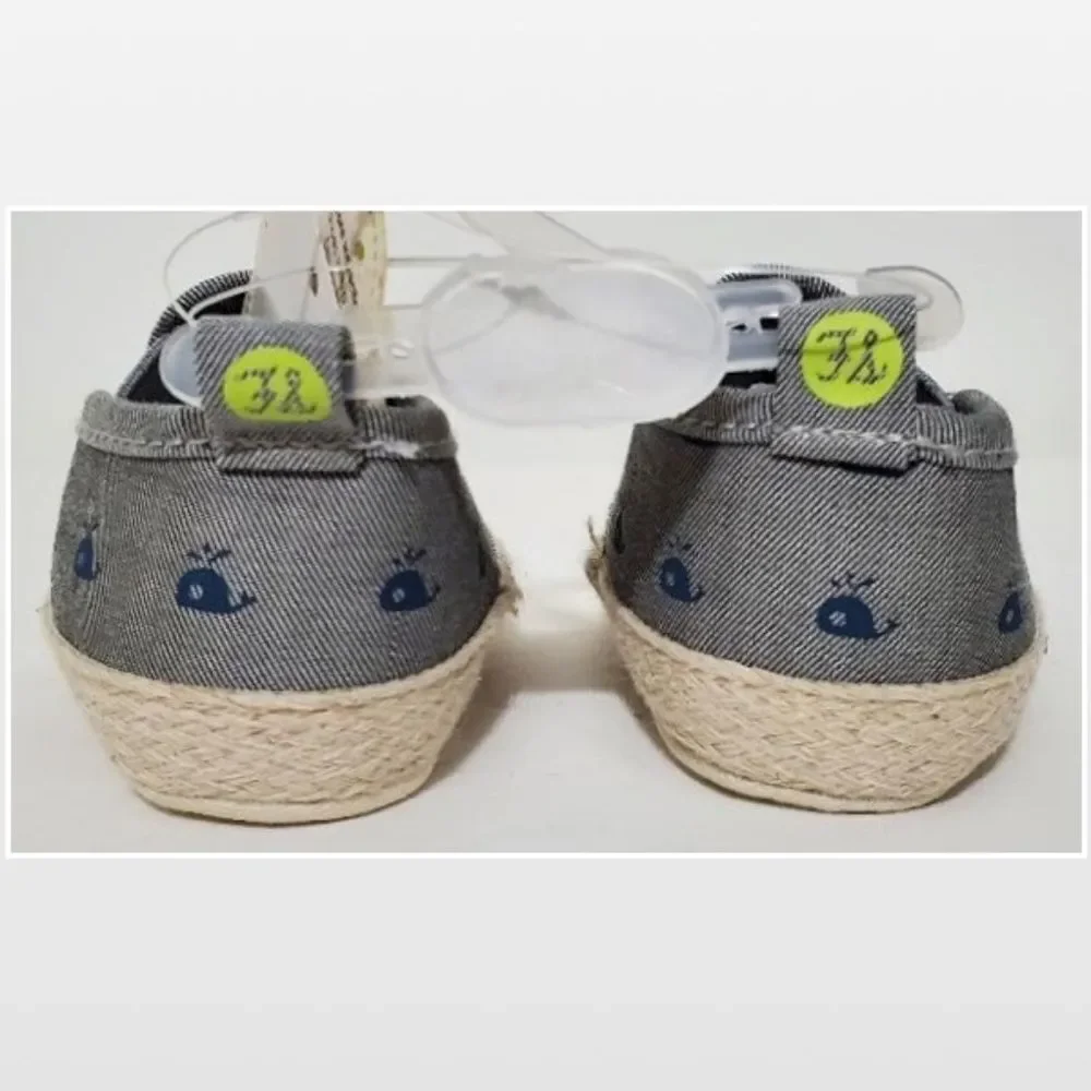 New First Step Shoes Baby Size 2 Blue Whales Gray Canvas Infant Kid Casual NWT